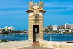 Castillo San Carlos in Pampatar Bay, Margarita Island, Venezuela. San Carlos castle, old military fortress.